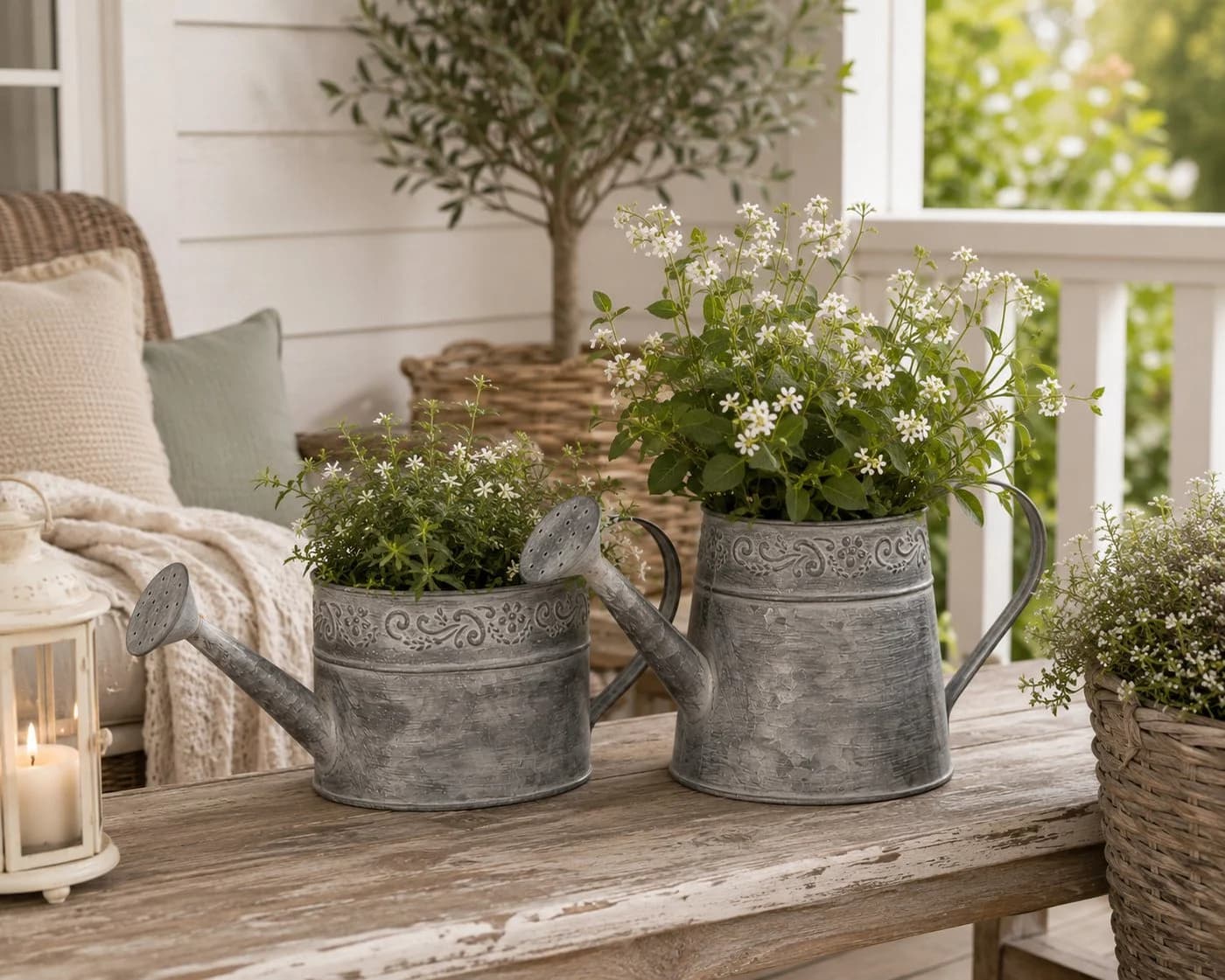 finehomegarden Deko-Gießkannen Set Vintage Grau Metall 2er Set