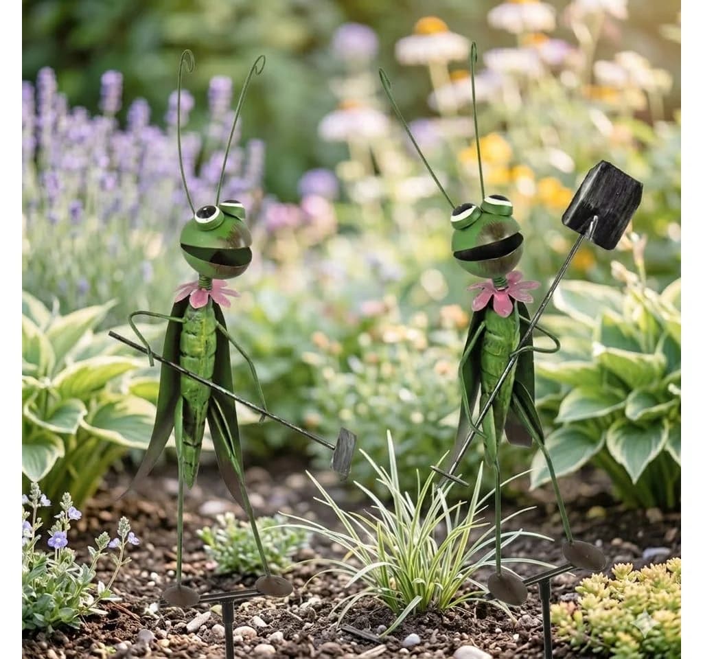 Posiwio Gartenstecker 2er Set Grashüpfer Grün/Bunt Metall