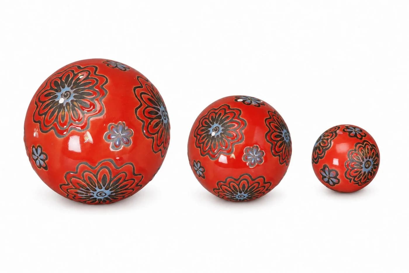 finehomegarden Schwimmkugel Set 3-tlg. Porzellan rot-blau mit Blütenmuster - Bild 2