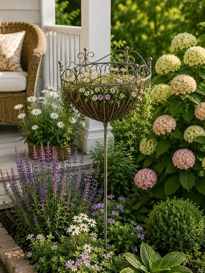 finehomegarden Gartenstecker Korb Metall Shabby Chic grau/braun