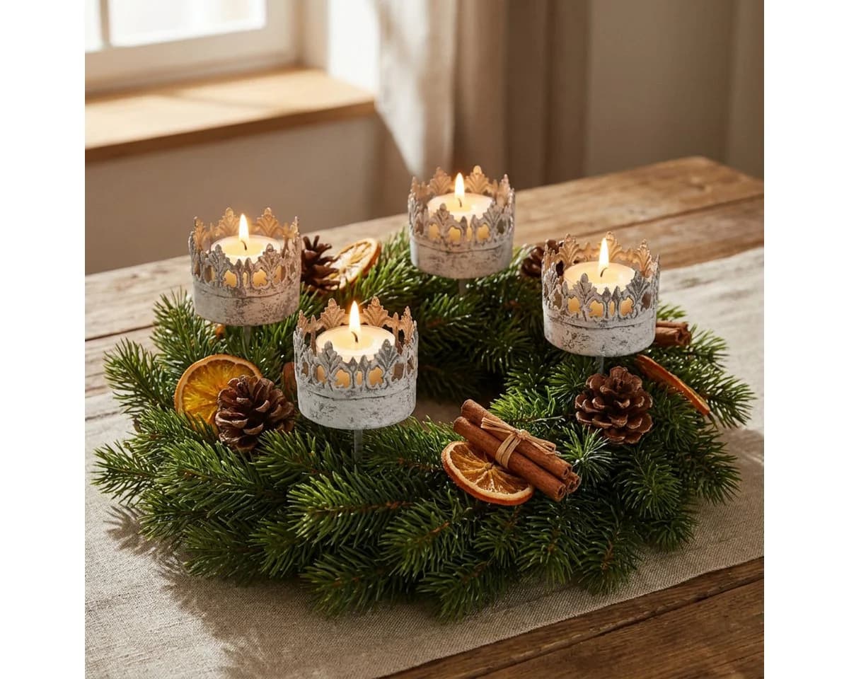 Posiwio 4er Set Kronen-Kerzenstecker Metallic für Adventskranz