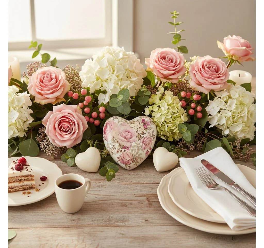 Posiwio Steingut Herz mit Rosenmotiv Tischdeko Vintage