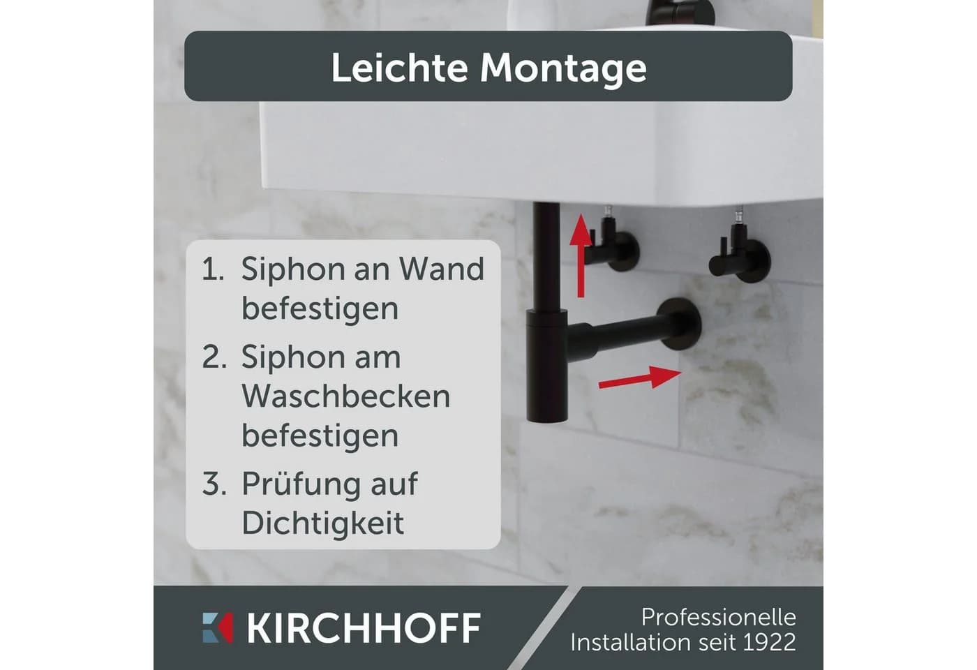 Kirchhoff Siphon Design Flaschensiphon inkl. Reinigungsöffnung, Röhrengeruchsverschluss für Waschbecken/Waschtische