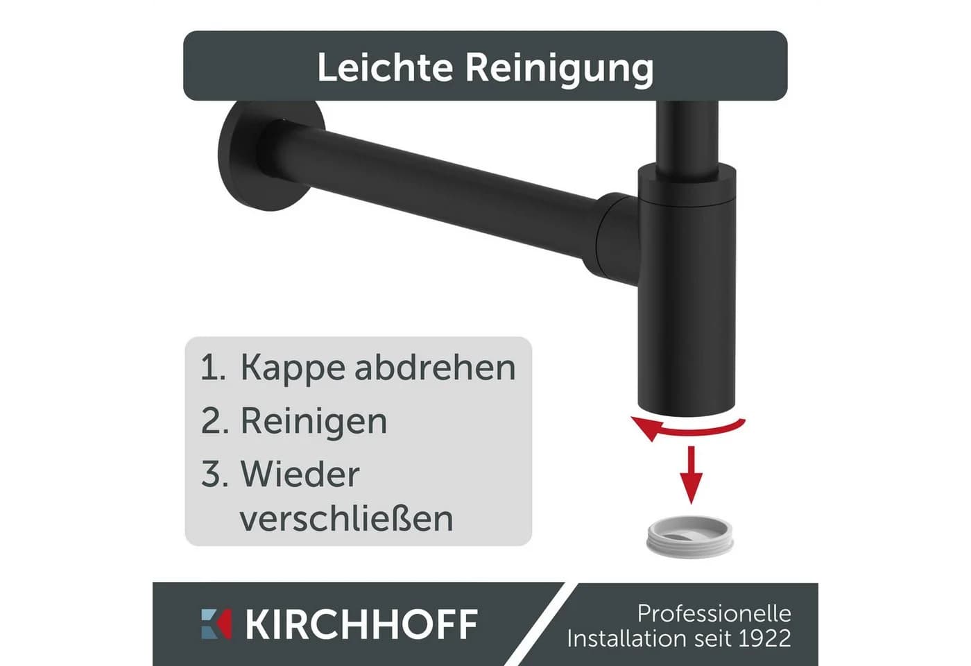 Kirchhoff Siphon Design Flaschensiphon inkl. Reinigungsöffnung, Röhrengeruchsverschluss für Waschbecken/Waschtische - Bild 3