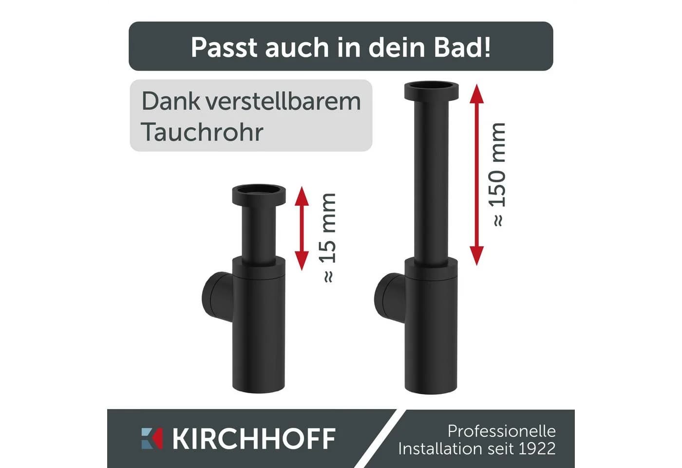 Kirchhoff Siphon Design Flaschensiphon inkl. Reinigungsöffnung, Röhrengeruchsverschluss für Waschbecken/Waschtische - Bild 5