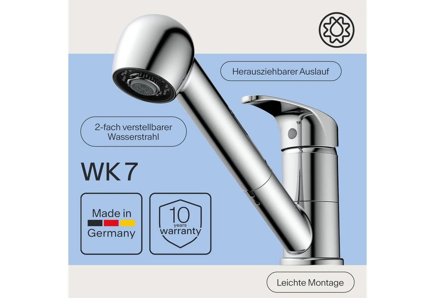 WASSERWERK WK 7 Spültischarmatur Küche Einhebelmischer Chrom Ausziehbar - Bild 3