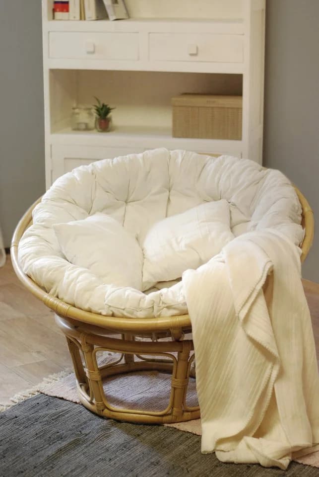 MiaMöbel Rattansessel Papasan Honig mit Baumwollauflage