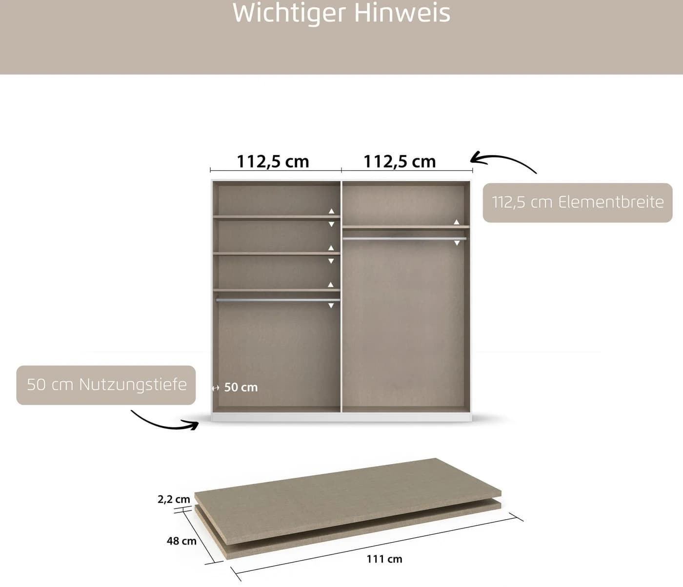 Rauch Einlegeboden Set 2er Leinenoptik Hell für Schwebetürenschränke - Bild 3