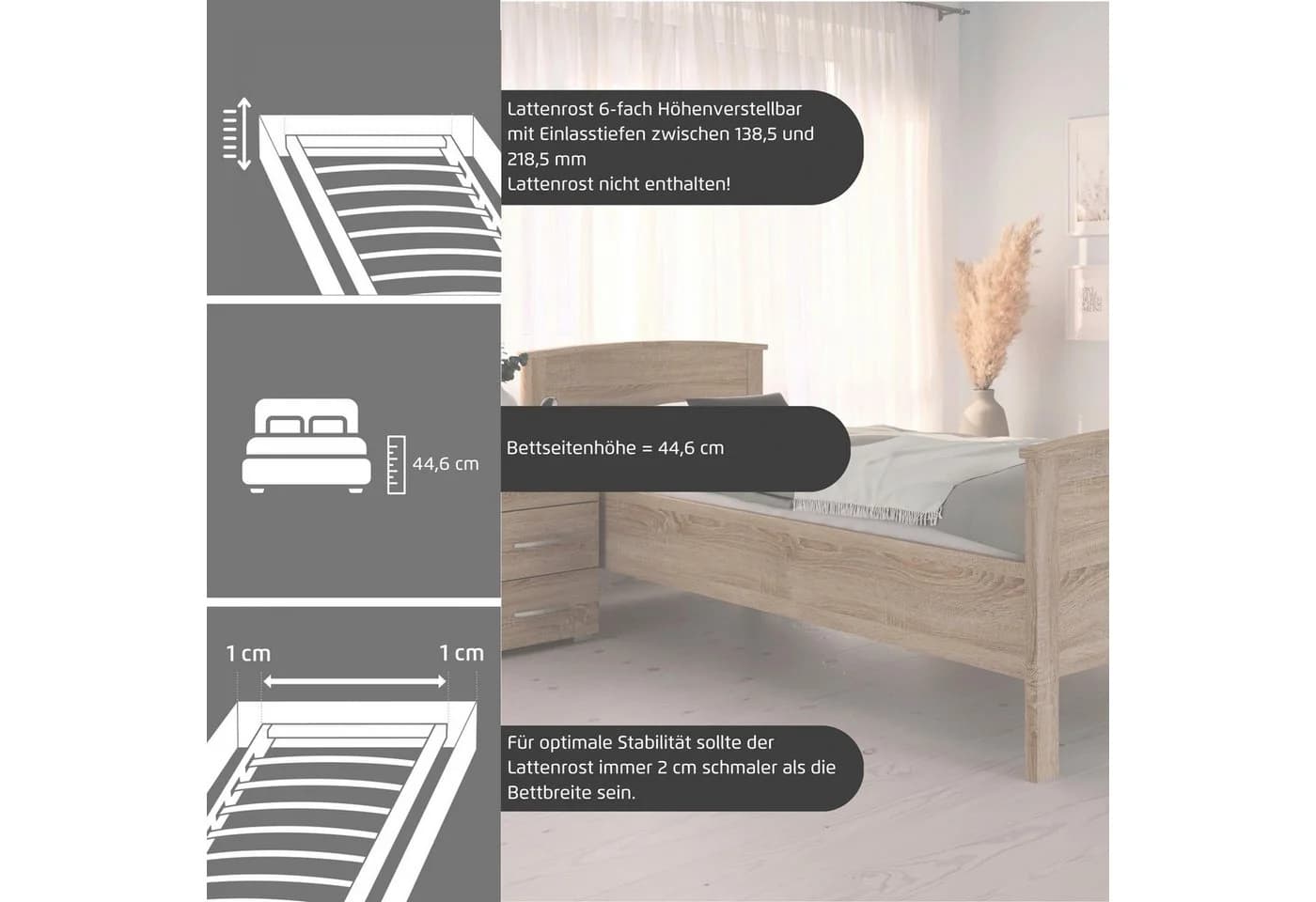 Rauch Funktionsbett TORRENT Beige Holzwerkstoff 6-fach verstellbar - Bild 4