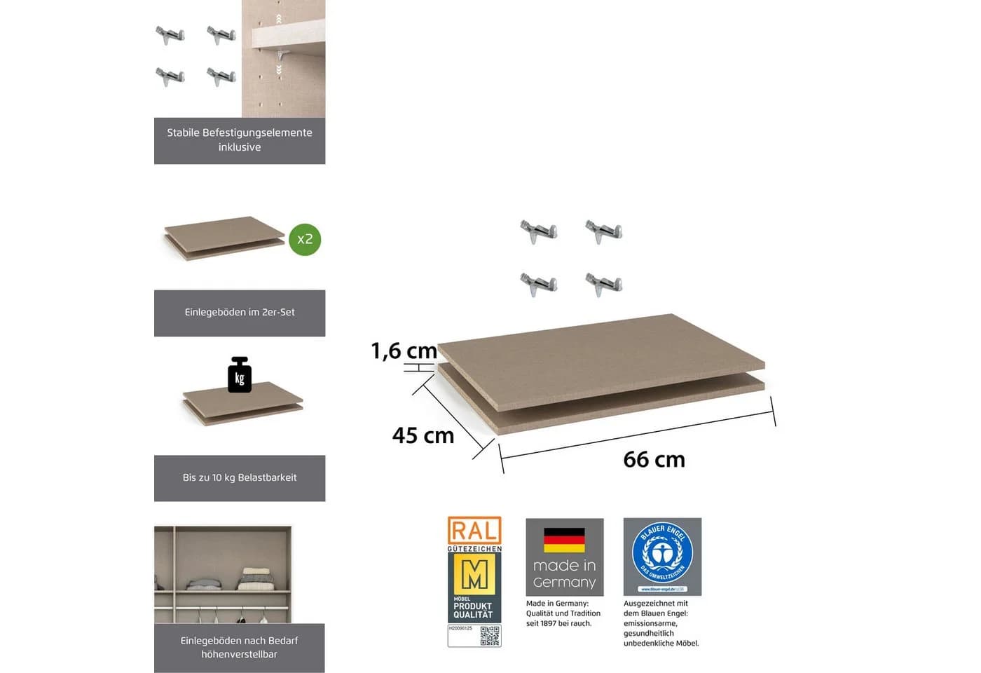 Rauch Einlegeboden 2er-Set für Drehtürenschränke ORANGE Beige