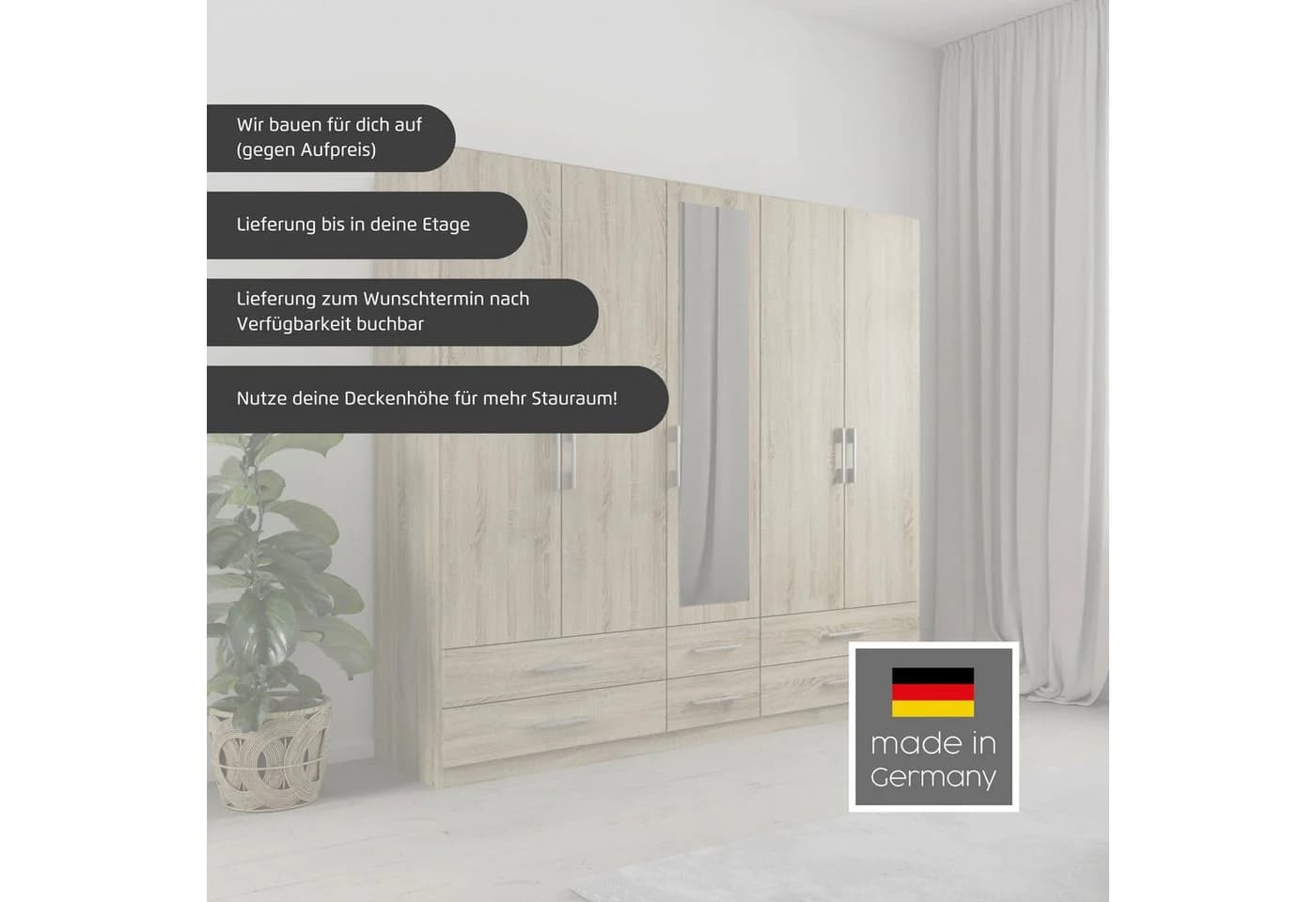Rauch Hersbruck Kleiderschrank Grau/Weiß mit Spiegeltüren - Bild 3