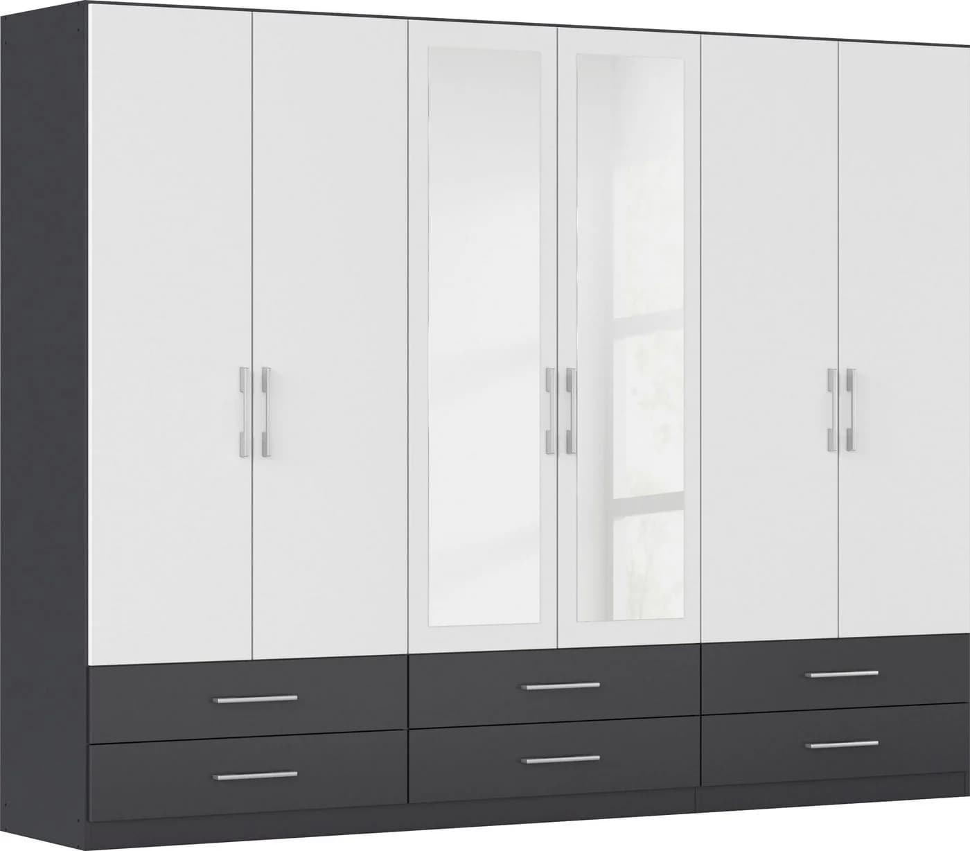 Rauch Hersbruck Kleiderschrank Grau/Weiß mit Spiegeltüren und 6 Schubladen - Bild 2