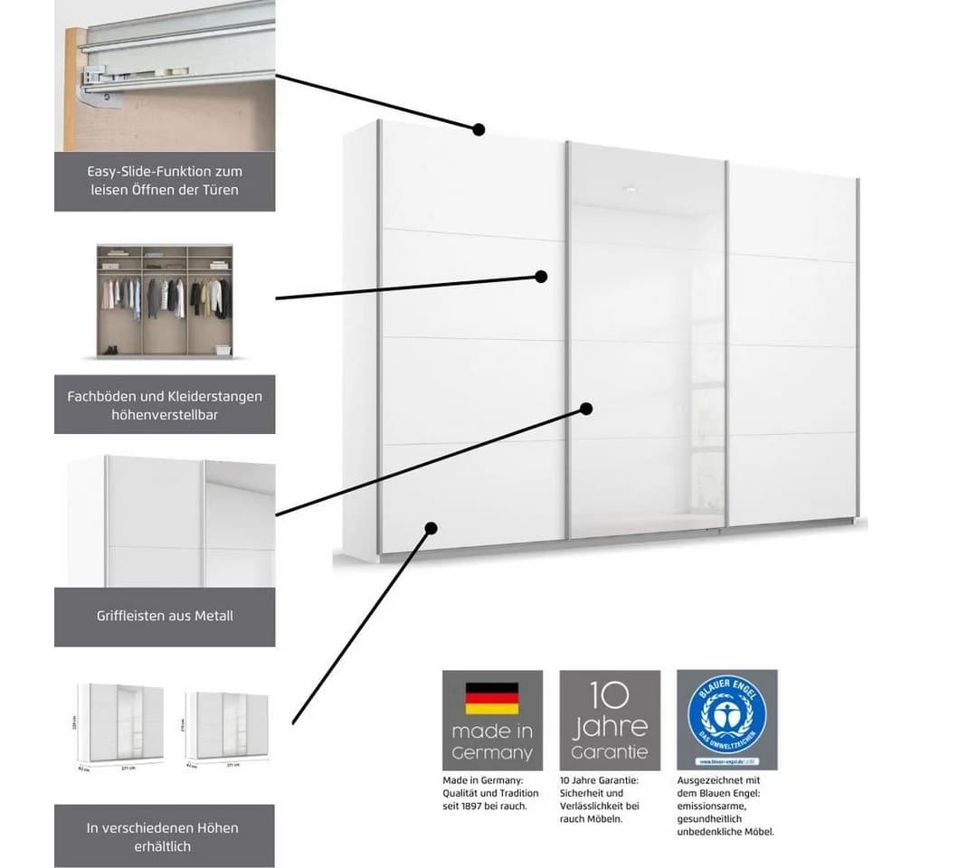 Rauch Schwebetürenschrank KULMBACH Grau Metallgriffe - Bild 3