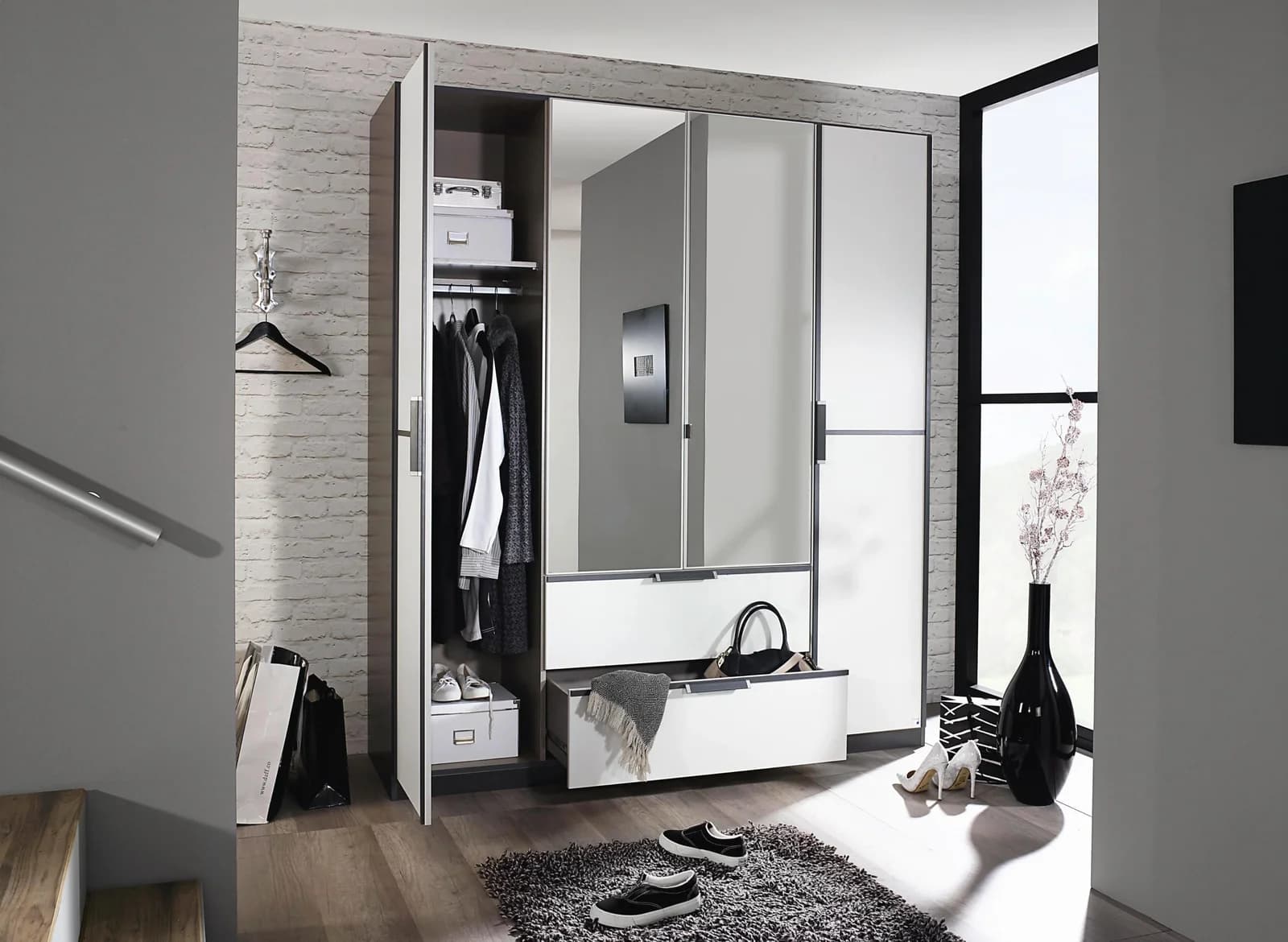 Rauch ESSENSA Kleiderschrank Weiß Grau Spiegeltüren 229cm