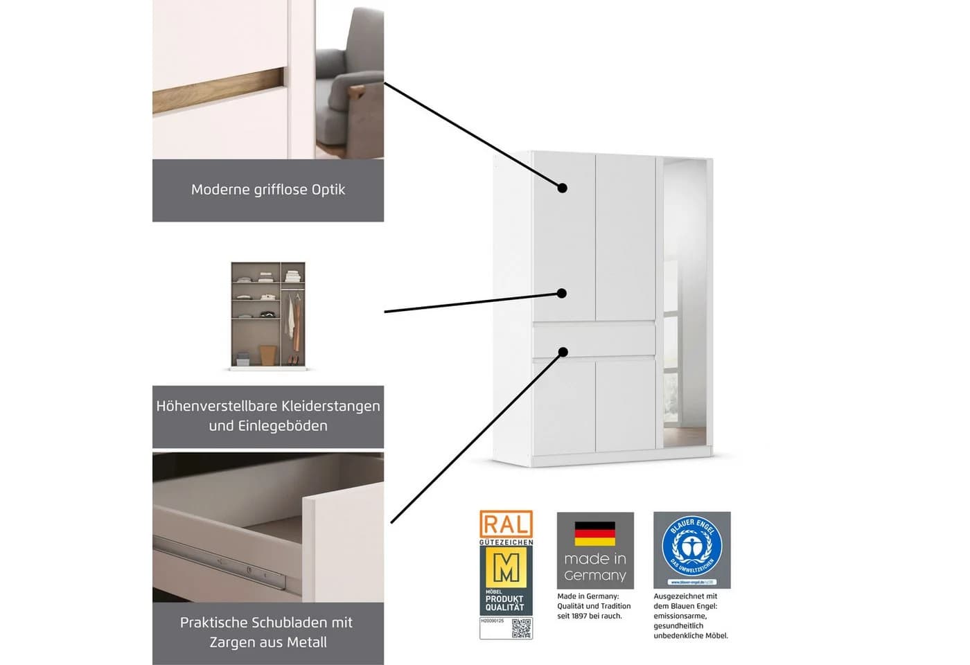 Rauch Kleiderschrank Tübingen Weiß Push-to-open - Bild 3