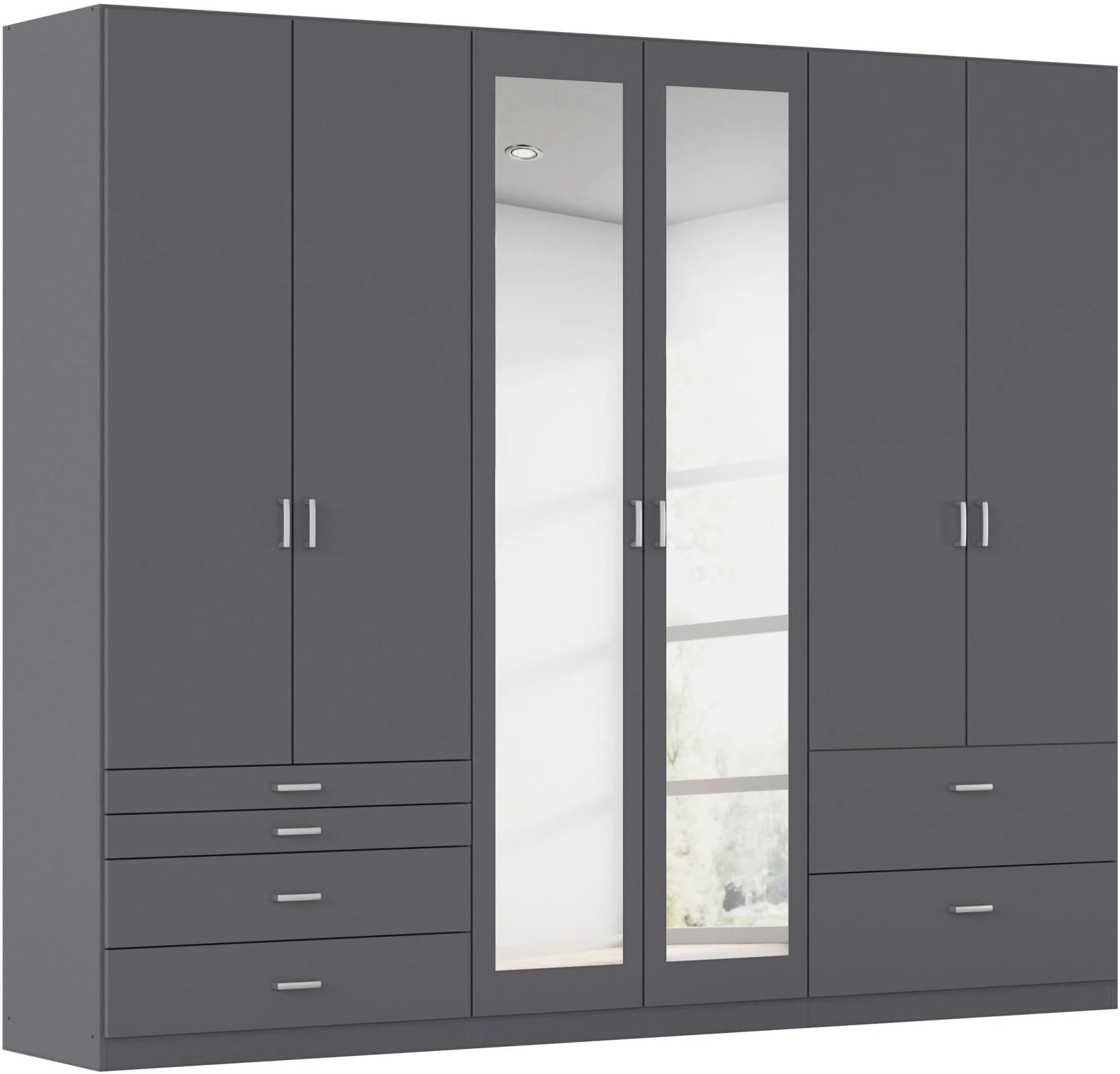 Rauch Kleiderschrank Wildberg Grau 6 Schubladen Spiegeltür