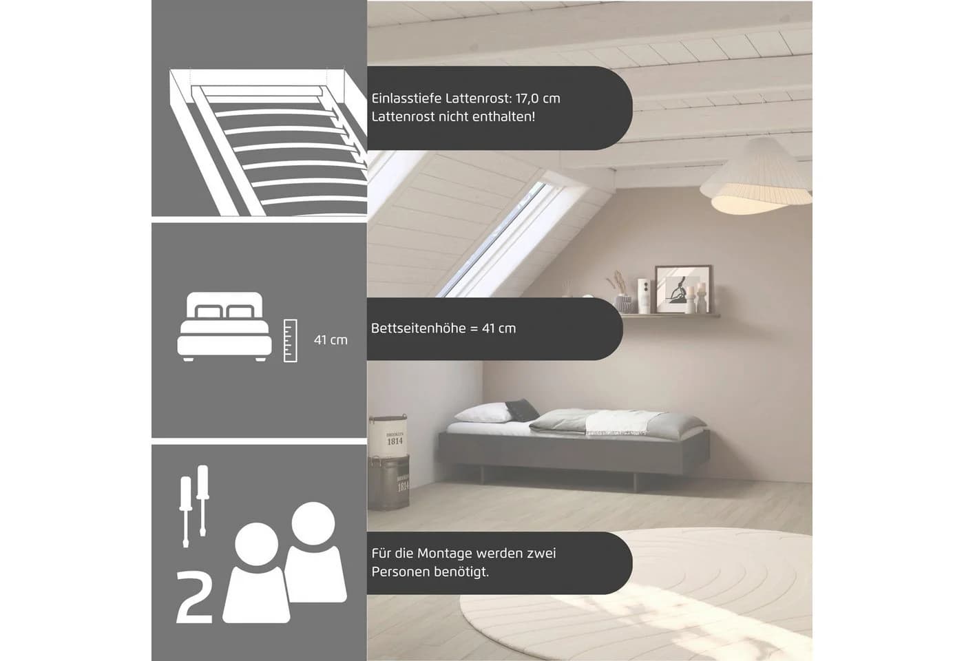 Rauch Futonbett Phoenix Grau Metalic Ohne Kopfteil - Bild 4