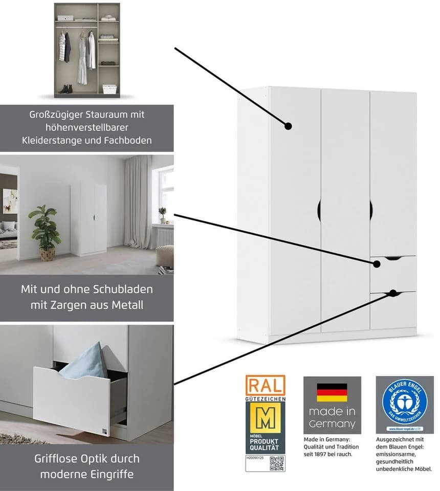 Rauch Freiham Kleiderschrank Weiß Hochglanz mit Spiegel - Bild 5