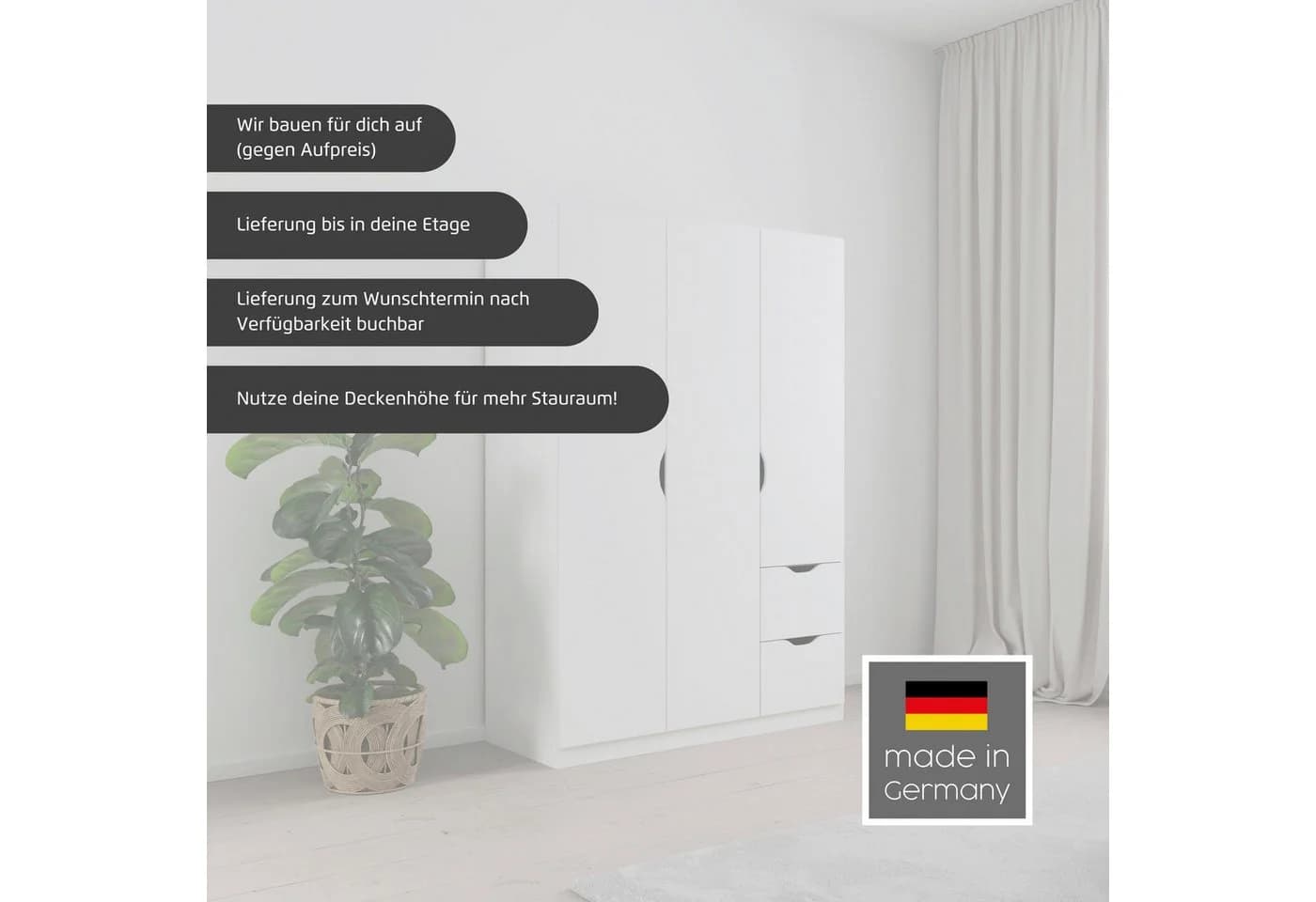 Kleiderschrank RAUCH Freiham Weiß Hochglanz mit Schubkästen - Bild 2