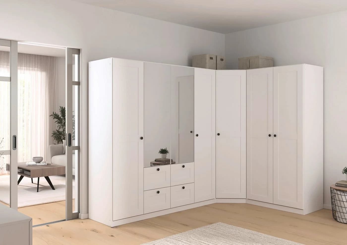 Rauch Skagen Schrank-Set Weiß mit Eckschrank und Spiegel