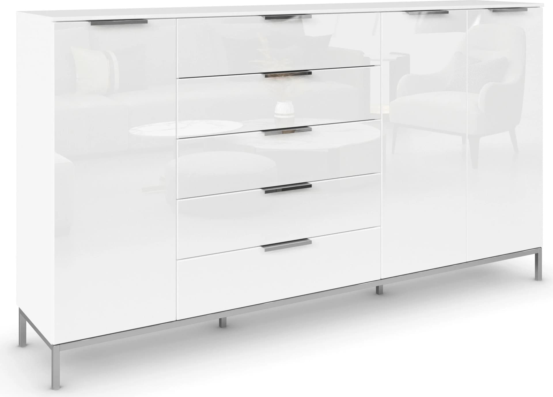 Rauch FLIPP Kombikommode Weiß mit Glasfront und Soft-Close