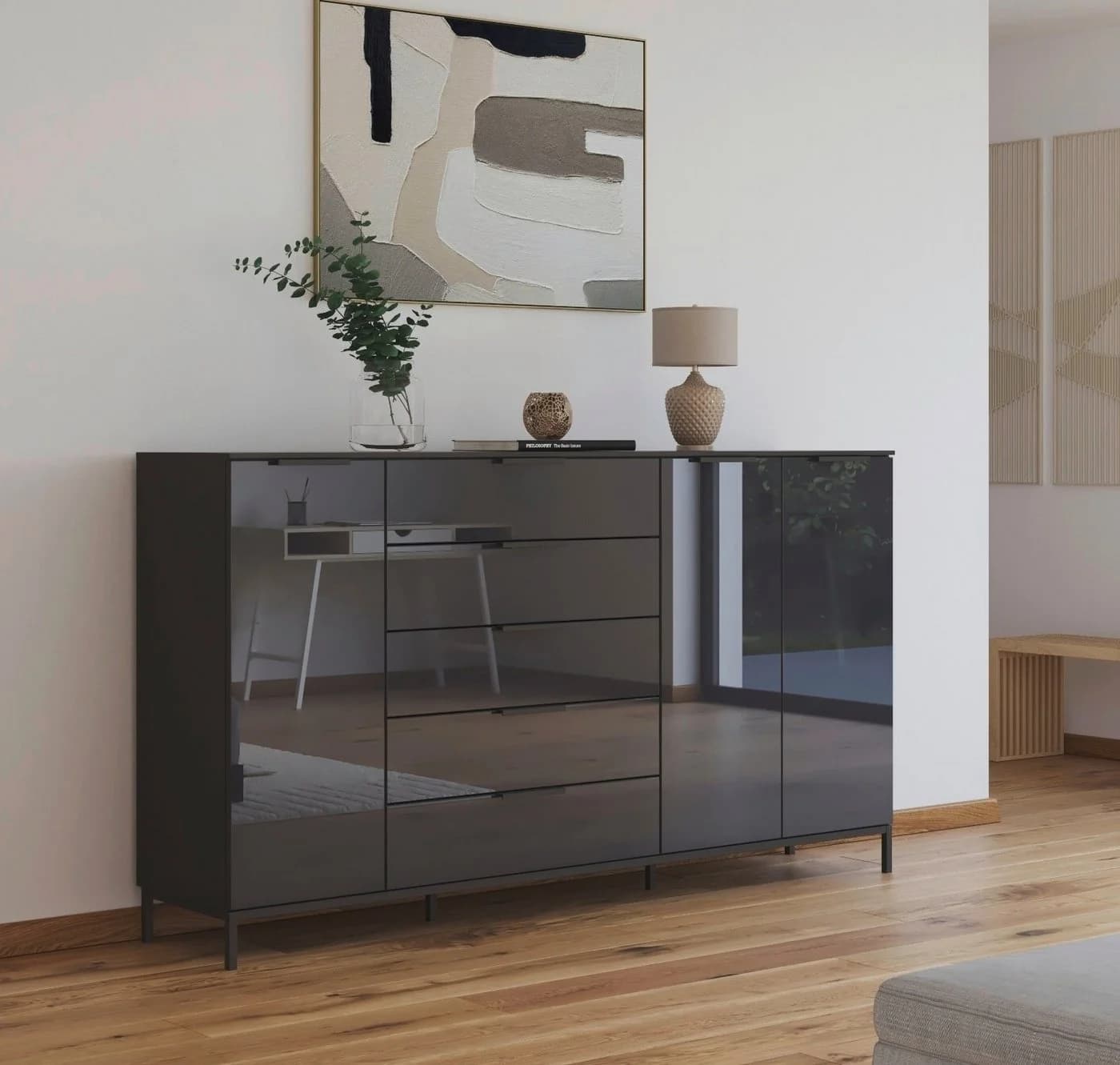 RAUCH Kombikommode FLIPP mit Glasfront Graphit/Glas Basalt