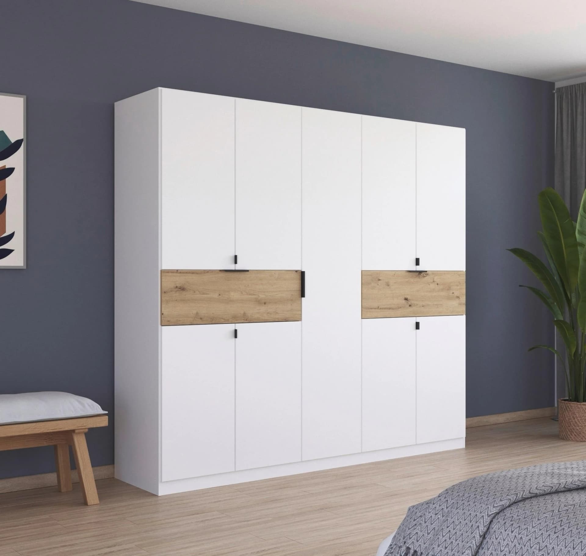 Rauch TICAO Drehtürenschrank Alpinweiß/Eiche Artisan mit Schubladen