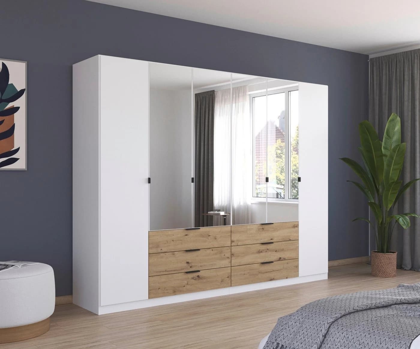 Rauch BLUE Kleiderschrank DAVOA Drehtürenschrank Weiß Eiche Artisan