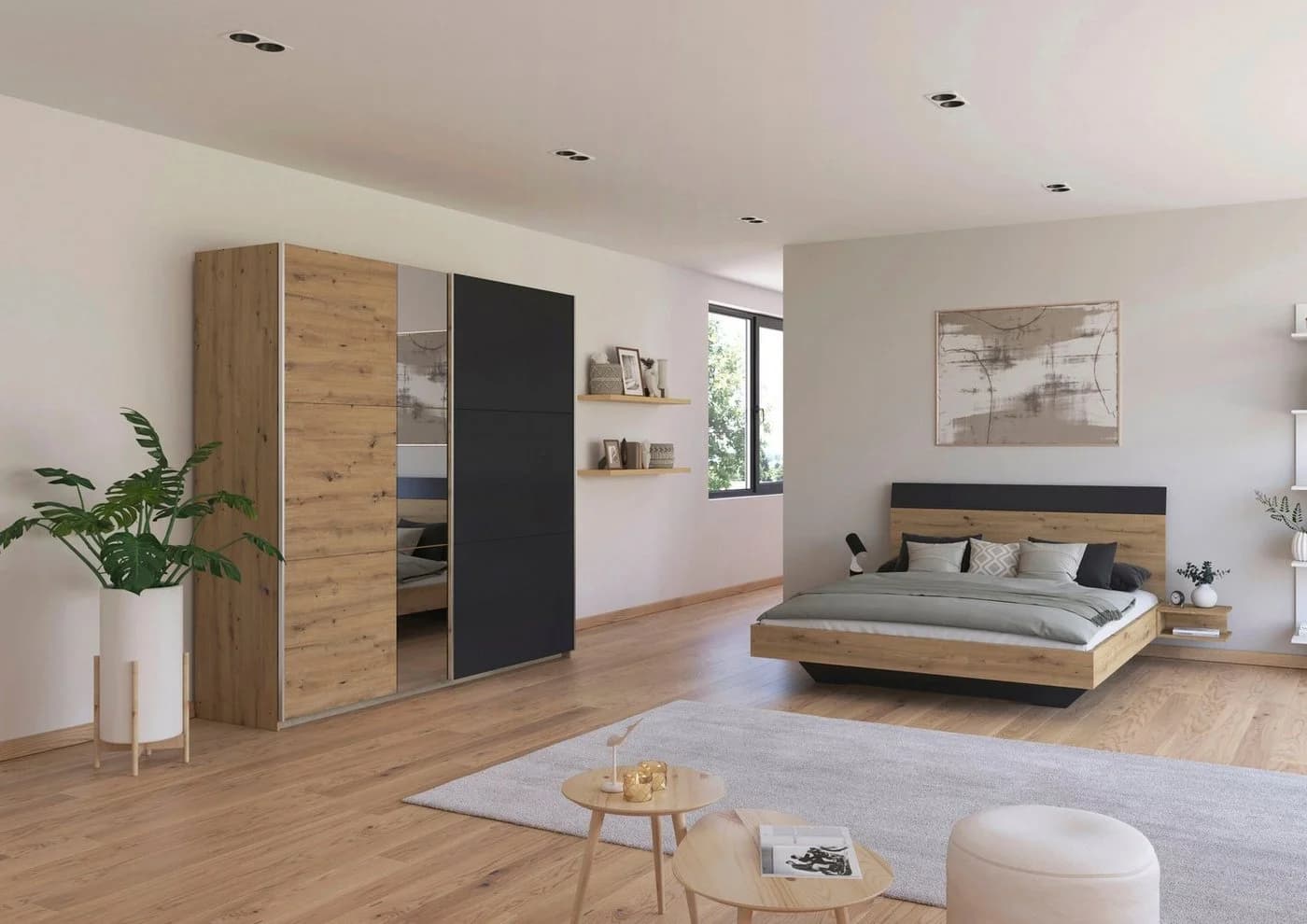 Rauch Monza Schlafzimmer-Set Grau mit Schwebetürenschrank