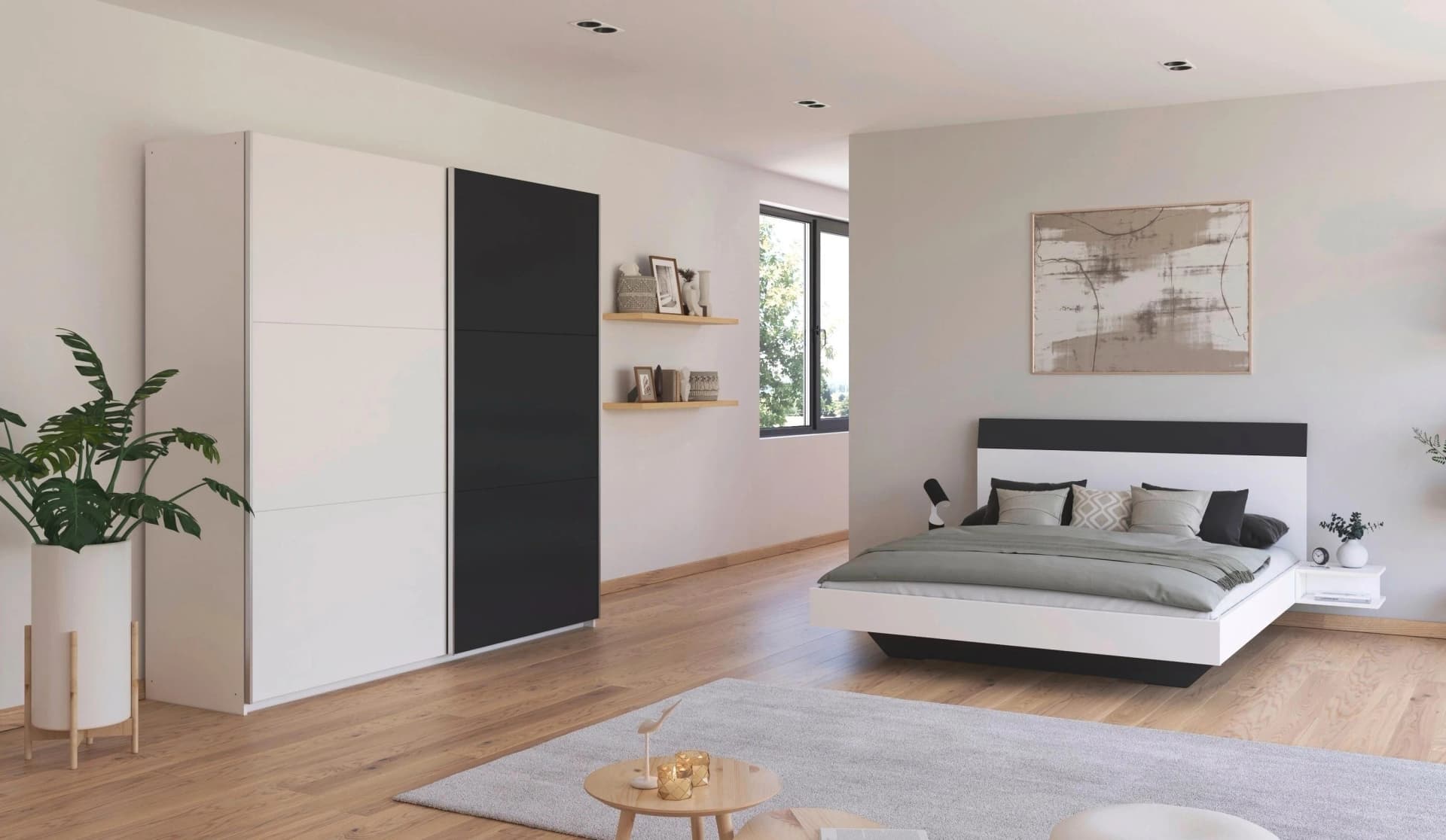 Rauch Monza Schlafzimmer-Set Weiß Grau mit Schwebetürenschrank