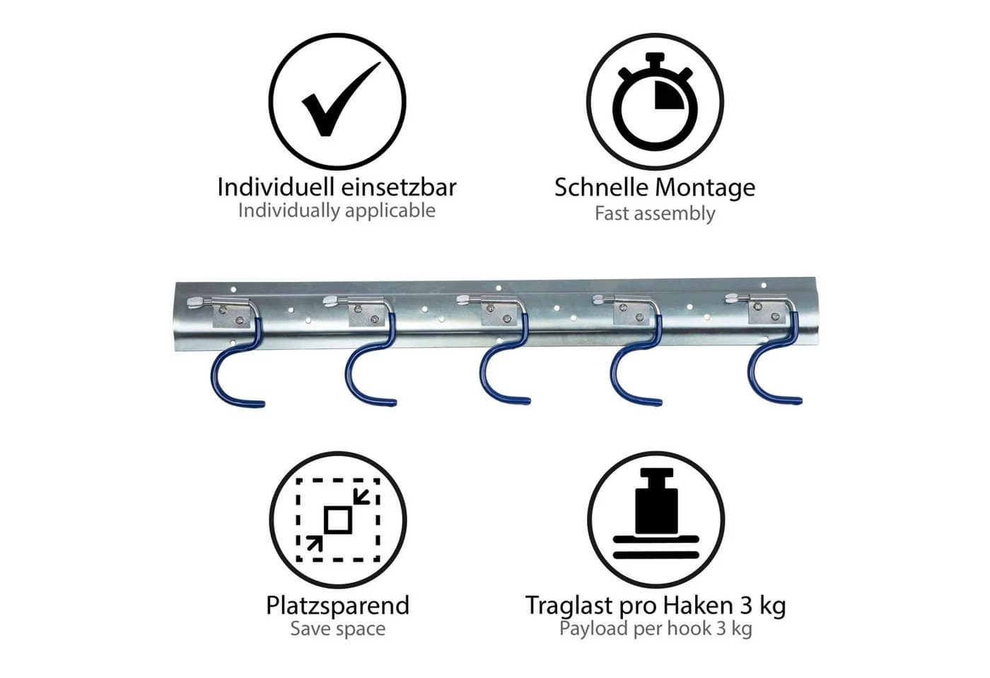 ONVAYA Geräteleiste 50 cm Stahl mit 5 Haken (2-tlg) - Bild 3