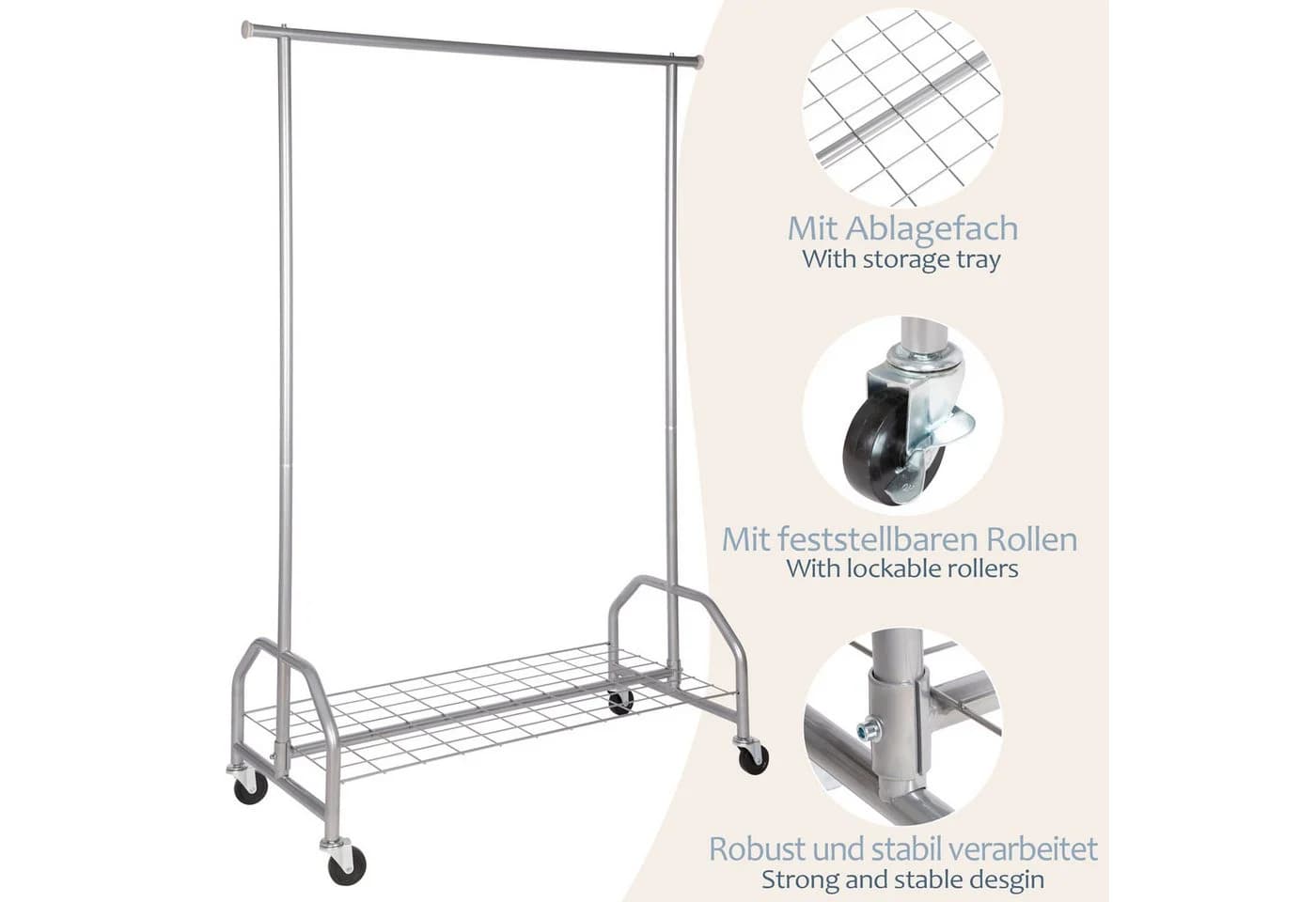 ONVAYA Kleiderständer mit Abdeckung 100kg Traglast silbergrau - Bild 4