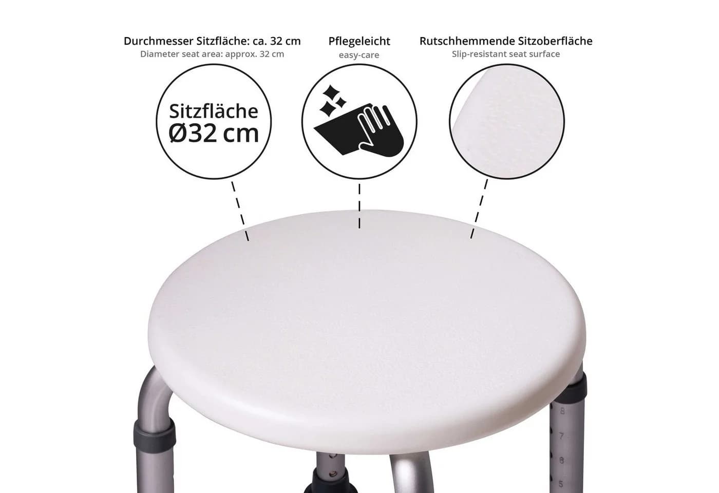 ONVAYA Duschhocker höhenverstellbar weiß mit Aluminiumbeinen - Bild 4