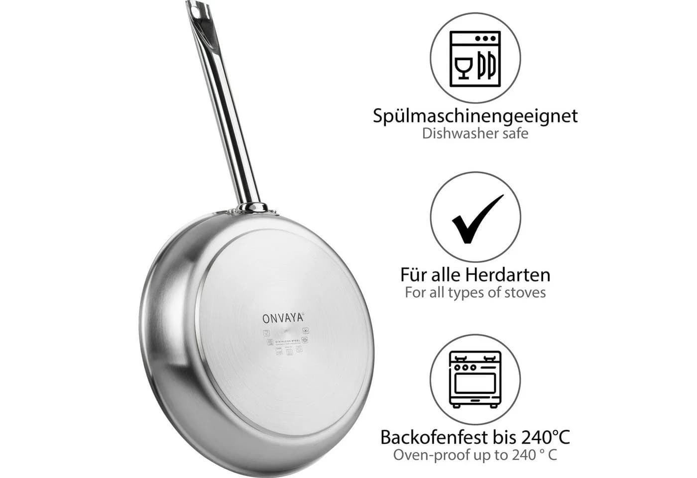 ONVAYA Edelstahlpfannen-Set 4-tlg. Induktion Backofenfest Silber