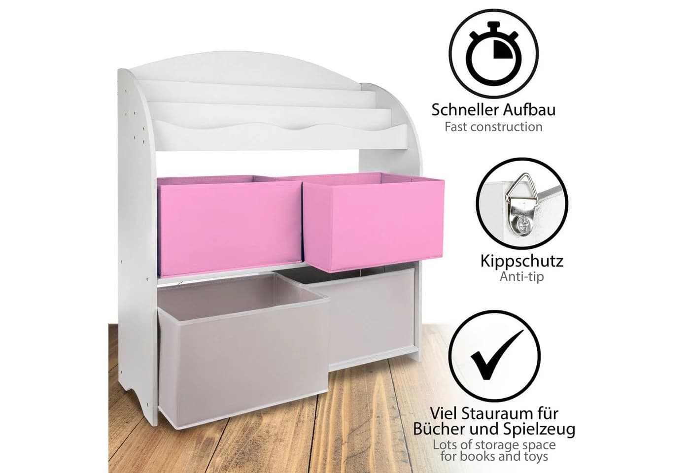 ONVAYA Kinder-Bücherregal Weiß mit Boxen - Bild 3
