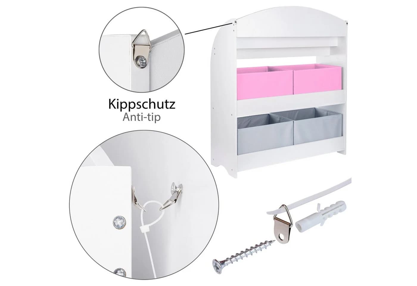 ONVAYA Kinder-Bücherregal Weiß mit Boxen - Bild 5