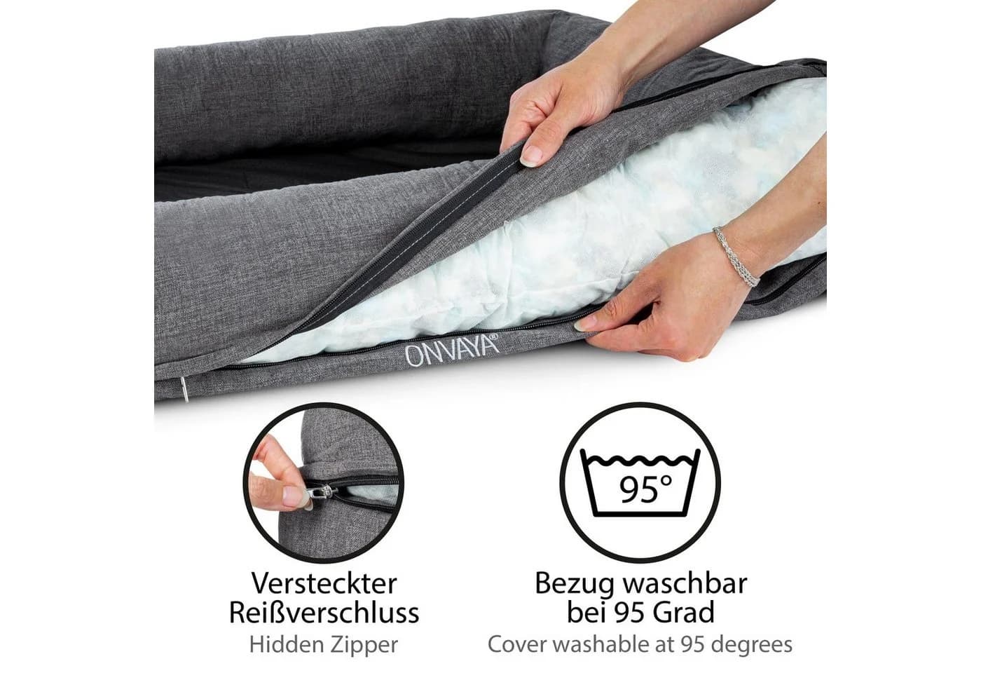 ONVAYA Hundebett Grau Waschbar Orthopädisch - Bild 5