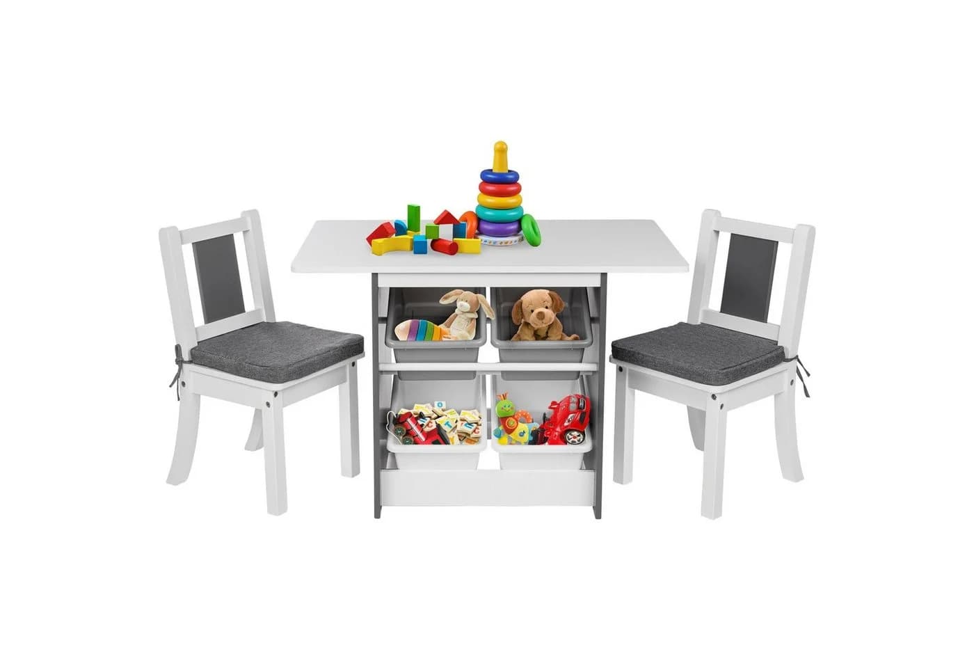 ONVAYA Kindertisch-Set mit Stühlen Grau/Weiß mit Stauraum - Bild 2
