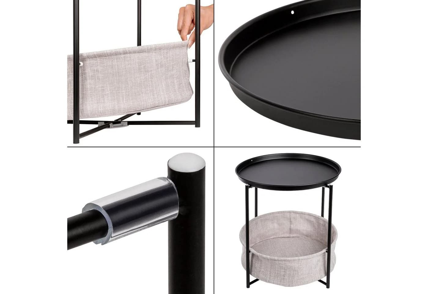 ONVAYA Beistelltisch Linda Rund Schwarz Couchtisch mit Korb & Tablett - Bild 4