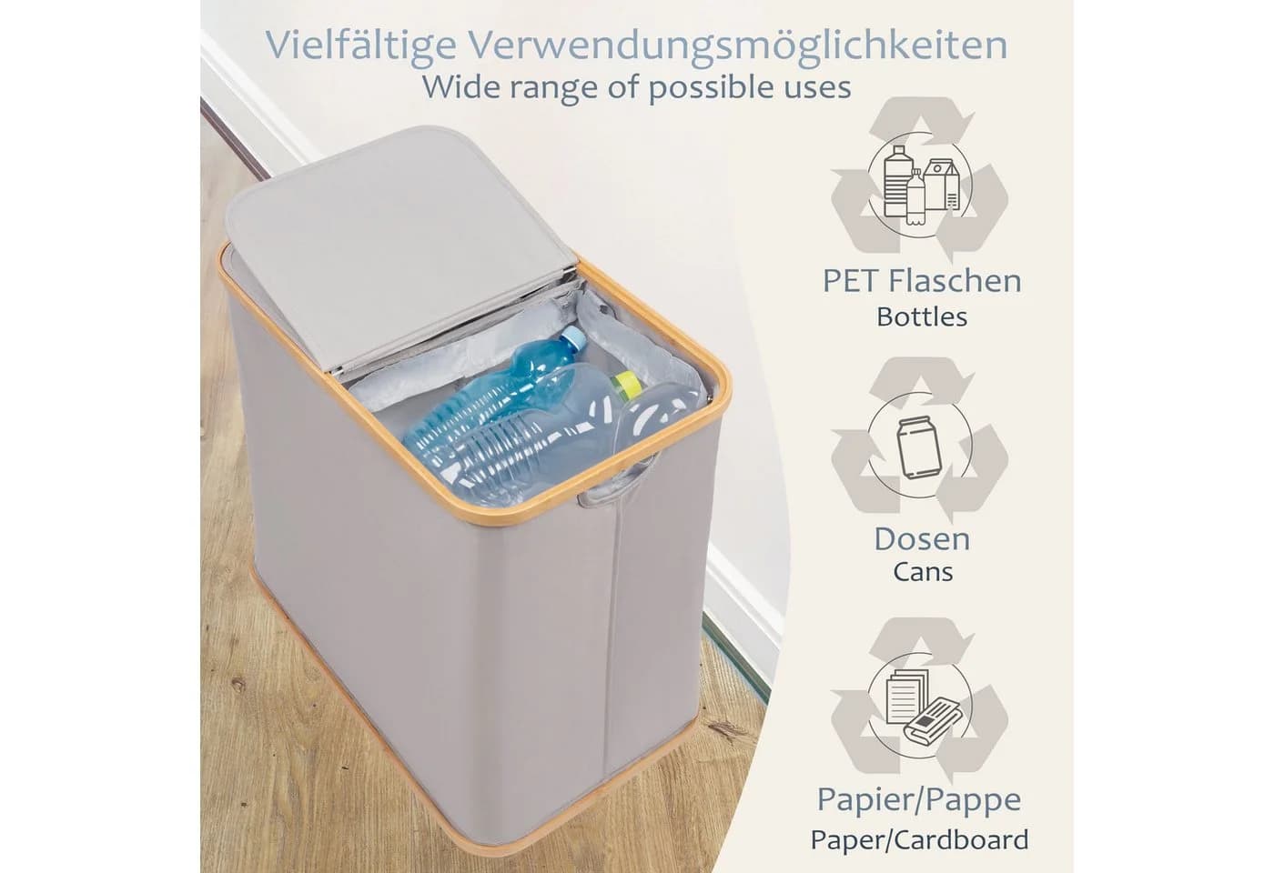 ONVAYA Wäschekorb mit Deckel Grau 2 Fächer Oxford-Gewebe Bambus - Bild 5