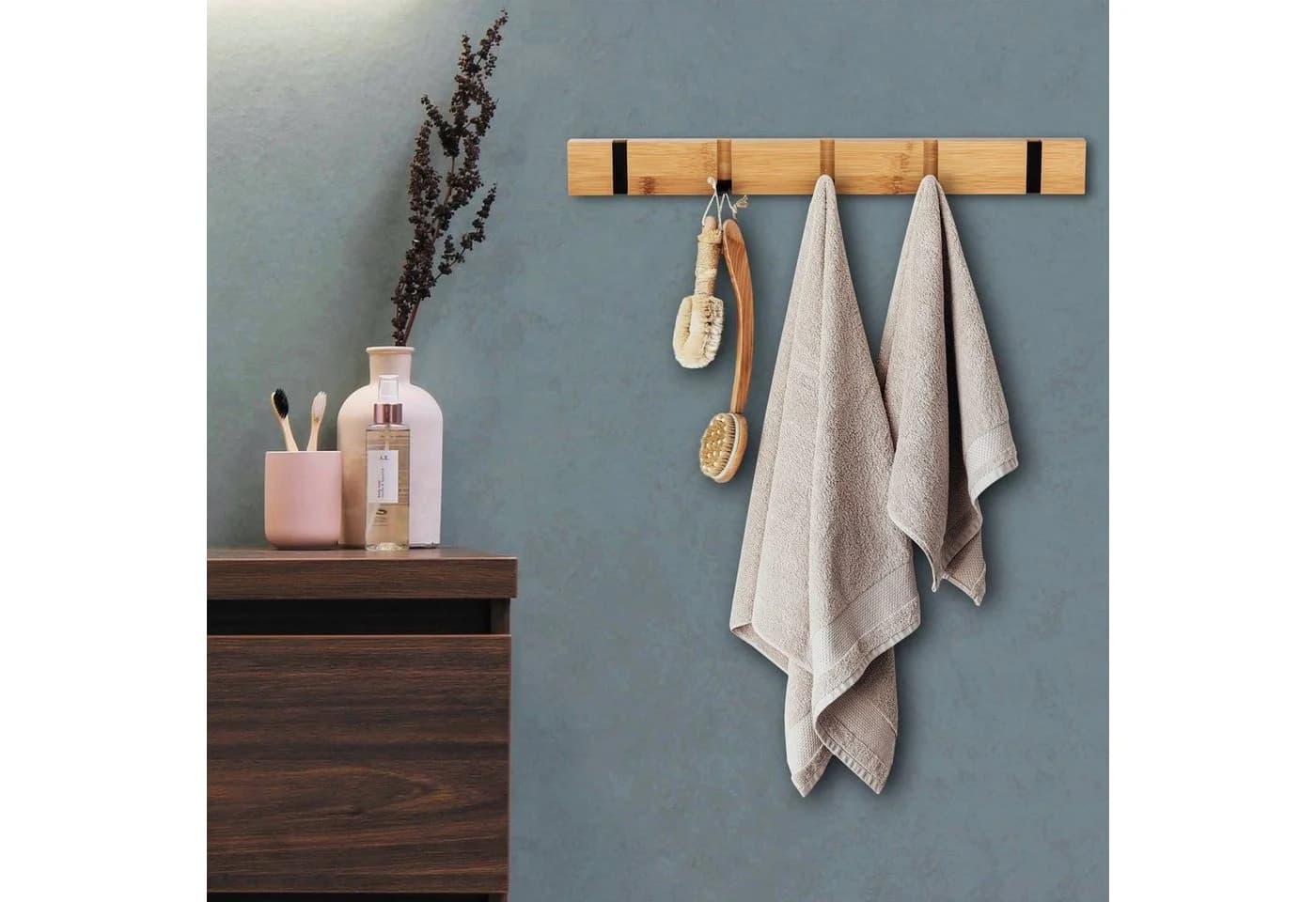 ONVAYA Wandgarderobe Bambus mit klappbaren Haken Modern - Bild 5