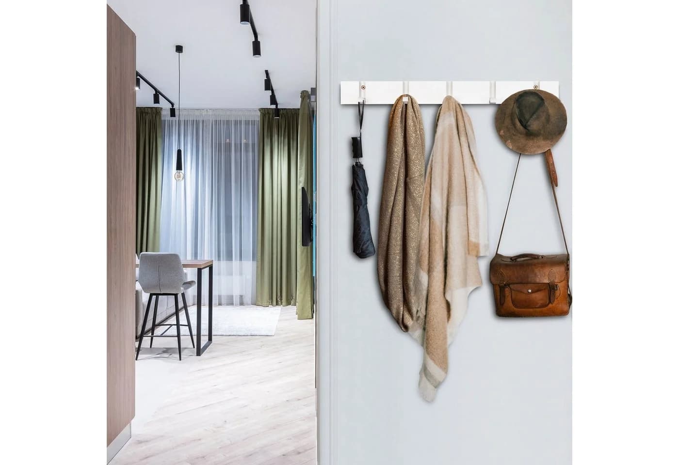 ONVAYA Wandgarderobe Bambus Weiß mit klappbaren Haken - Bild 4