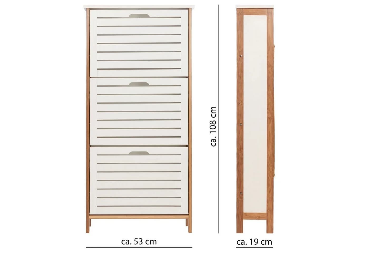 ONVAYA Schuhschrank Bambus Schuhkipper Weiß mit 3 Klappen