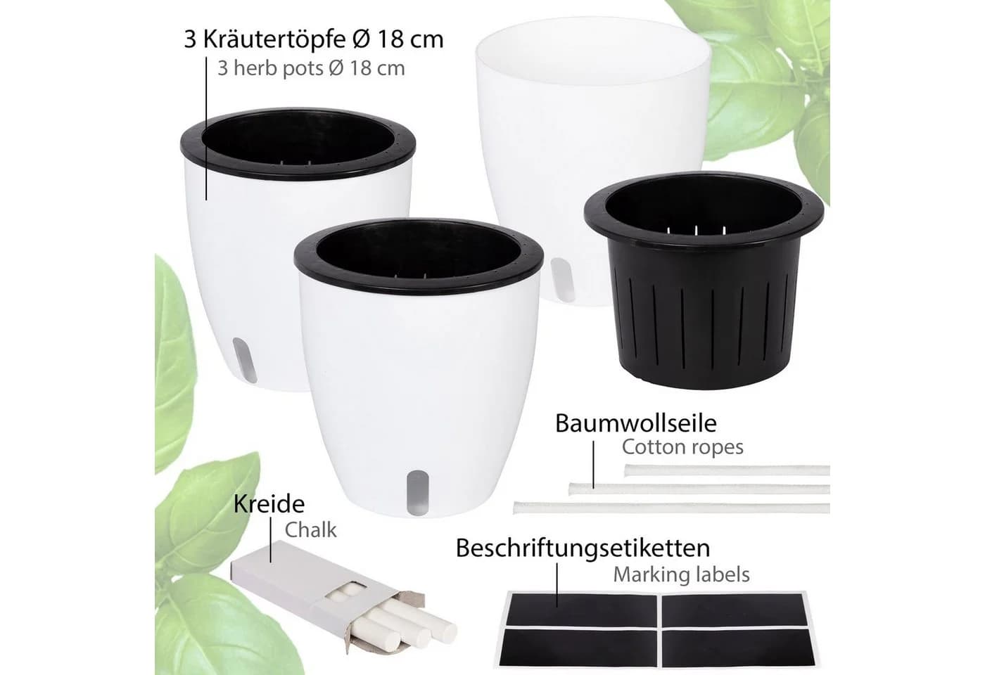 ONVAYA Kräutertopf Selbstwässernd Weiß mit Erde und 3 Kräuter-Päckchen - Bild 4
