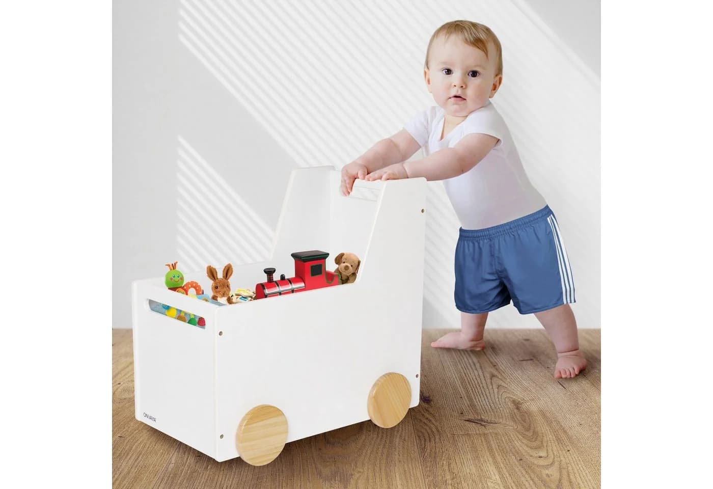 ONVAYA Lauflernwagen Spielzeugkiste aus Holz Weiß - Bild 5