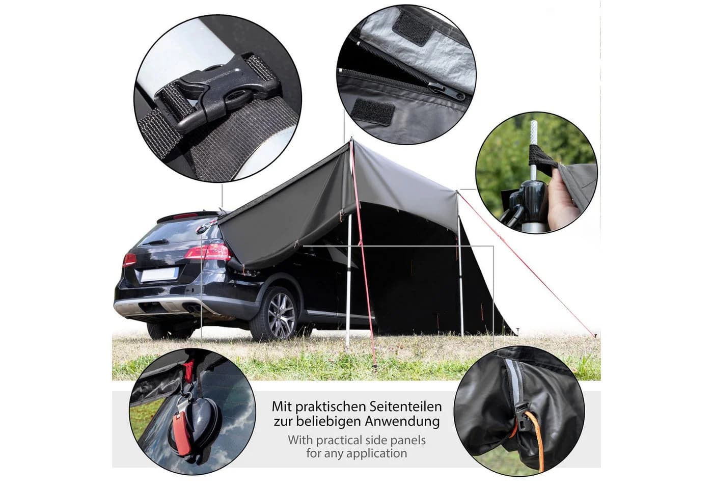 ONVAYA Auto-Sonnensegel Grau Wasserdicht 6 Aufbauvarianten - Bild 5