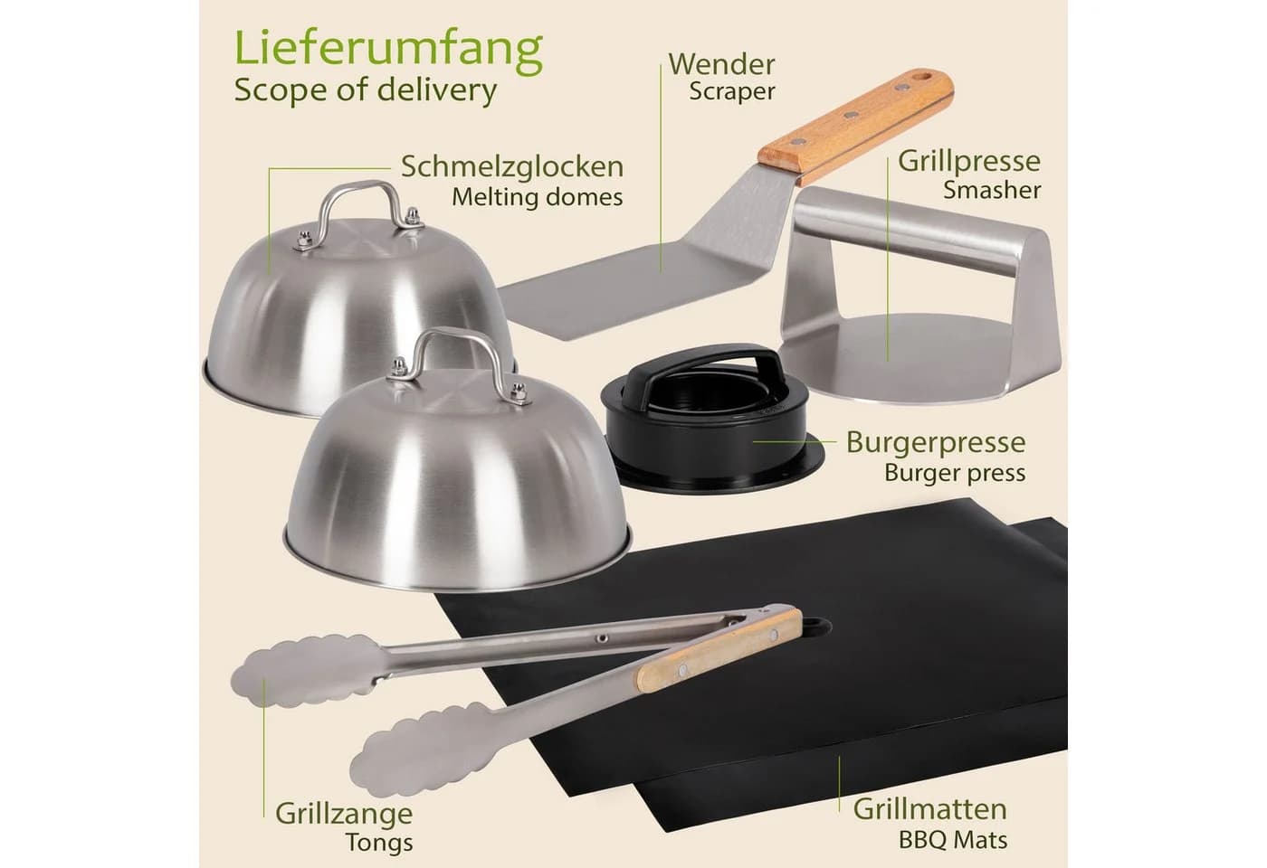 ONVAYA Burgerpresse-Set 8-tlg. mit Grillmatte & Schmelzglocke - Bild 5