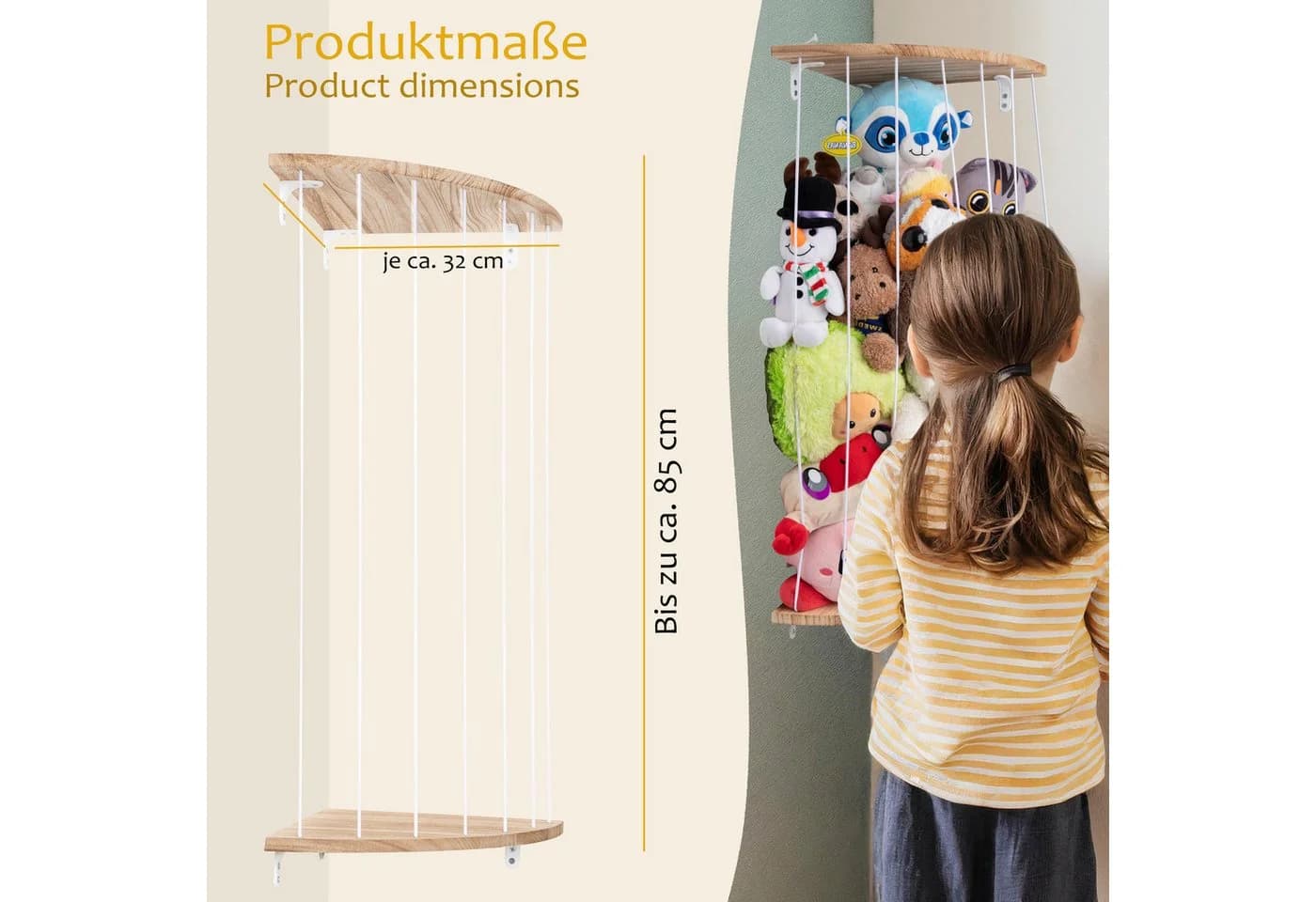 ONVAYA Kinderregal Kuscheltier-Regal platzsparend Echtholz mit Gummibändern