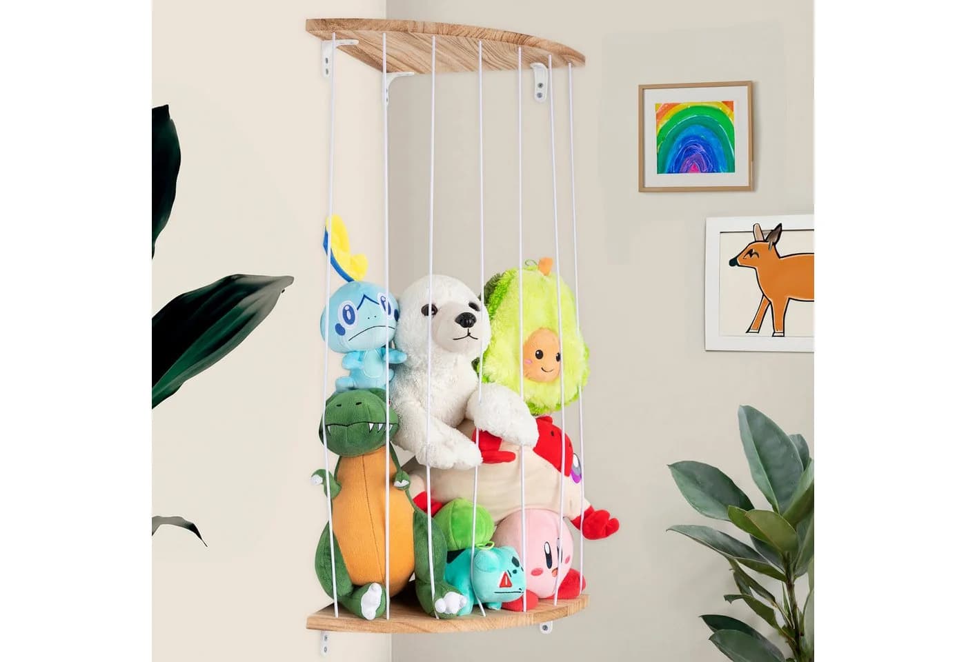 ONVAYA Kinderregal Kuscheltier-Regal platzsparend Echtholz mit Gummibändern - Bild 2