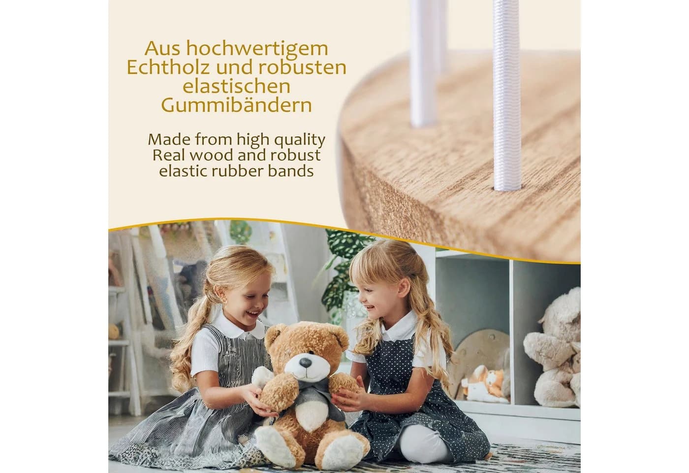ONVAYA Kinderregal Kuscheltier-Regal platzsparend Echtholz mit Gummibändern - Bild 3